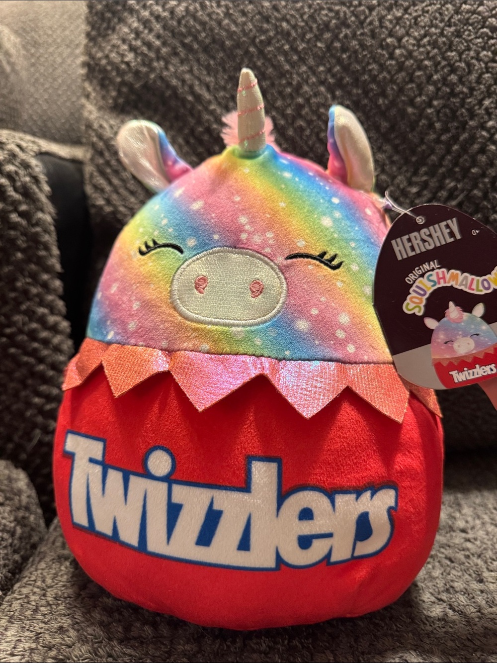 Squishmallows Rainbow Unicorn Plush with Red Twizzlers Base